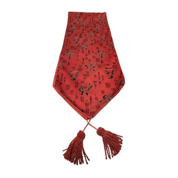 Satin Red Chinese Character Long Rectangular Table Runner - Picture 2 of 10